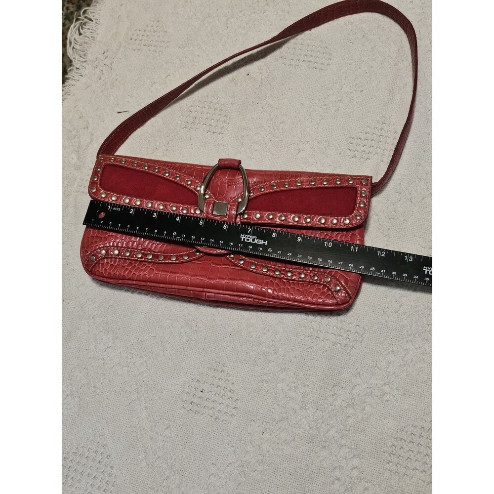 Nine West Vintage Red Faux Crocodile Shoulder Bag Studded Y2K Punk Grunge Purse - Picture 9 of 10